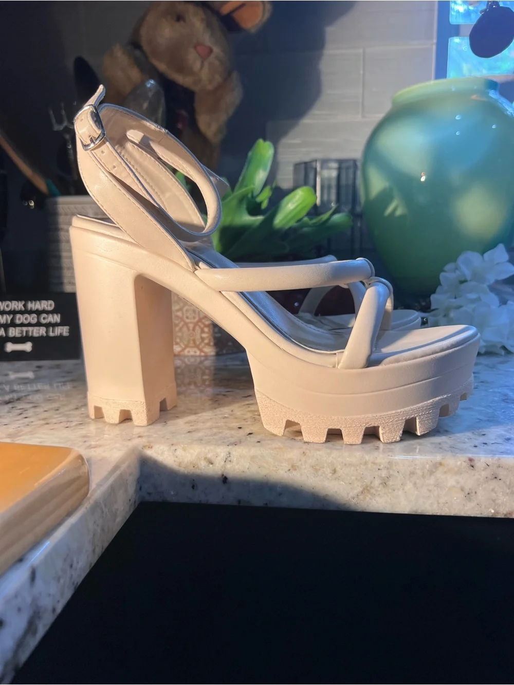 Yoki Women's Chunky Platform Sandals in Nude Worn One Time 8 1/2